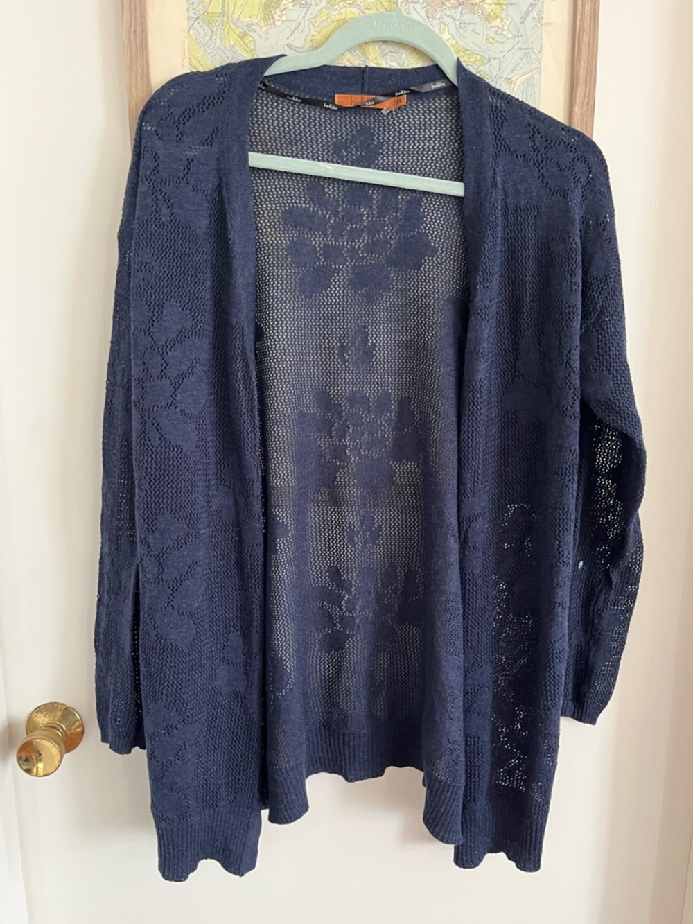 Belldini • Navy Open-Front Floral Knit Cardigan Sweater